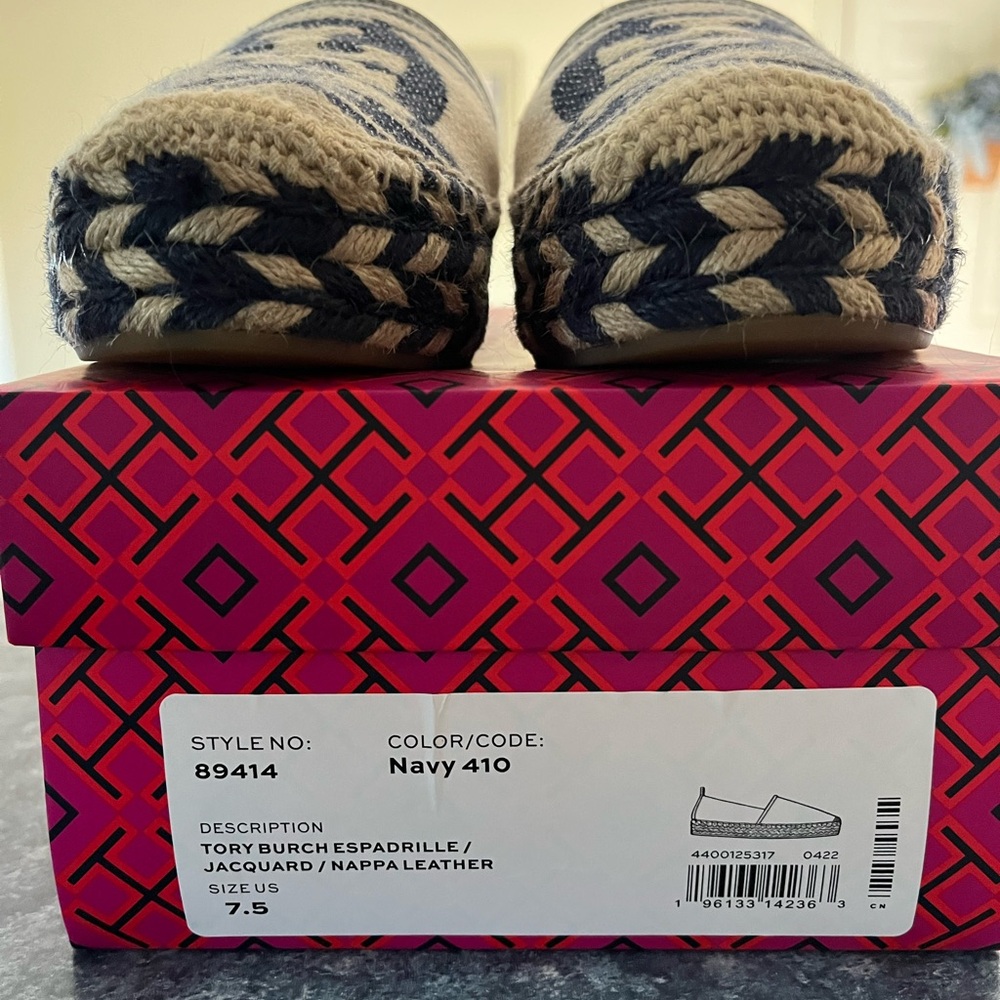 Tory Burch Black and Cream Logo Espadrille Flats - Picture 2 of 6